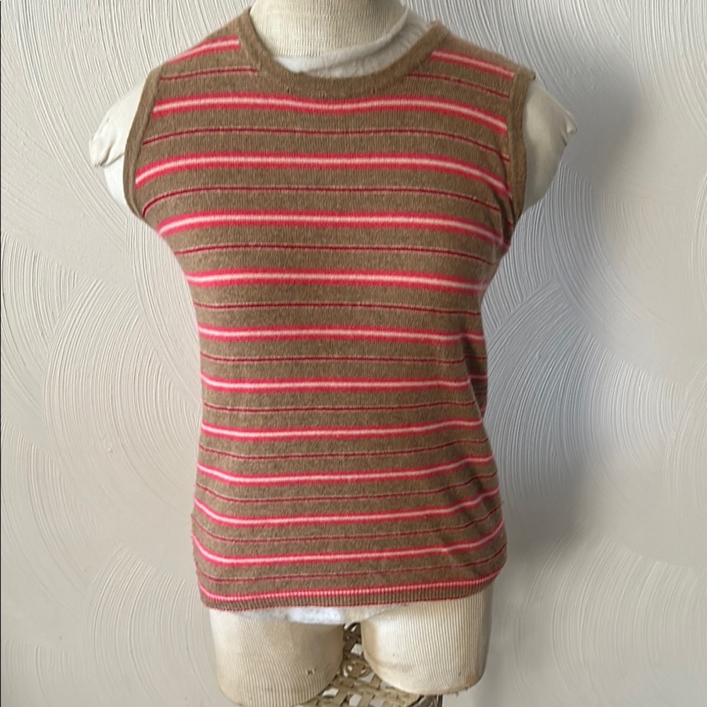 THEORY Pink Striped Cashmere Tank Sweater